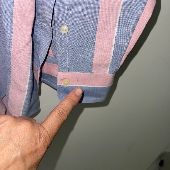 Ralph Lauren Vintage Mens Shirt Size 34 Blue Striped Button Down Pure Cotton - Picture 6 of 9